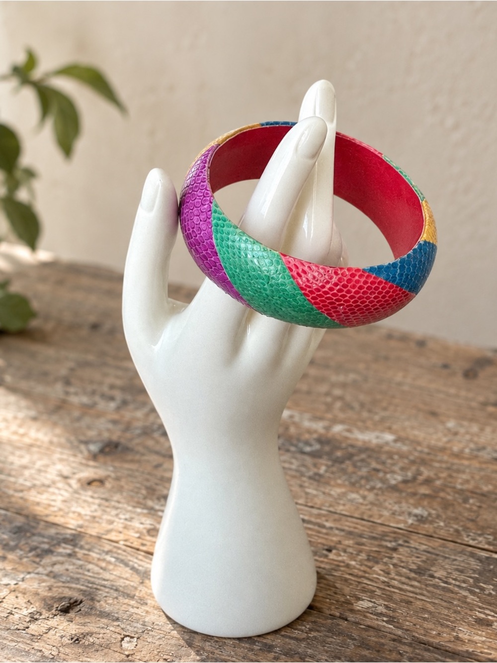 Y2K Fairy Rainbow Brite Festival Vintage Colorblock Snakeskin Bangle Jewelry
